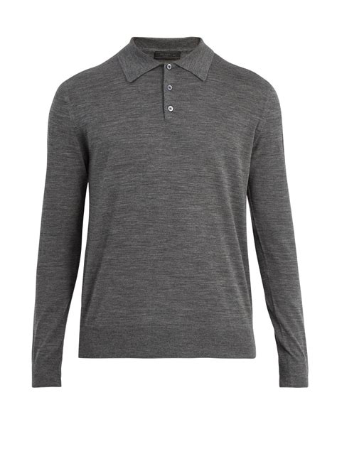 prada grey polo|Lead Gray Silk And Cotton Polo Shirt .